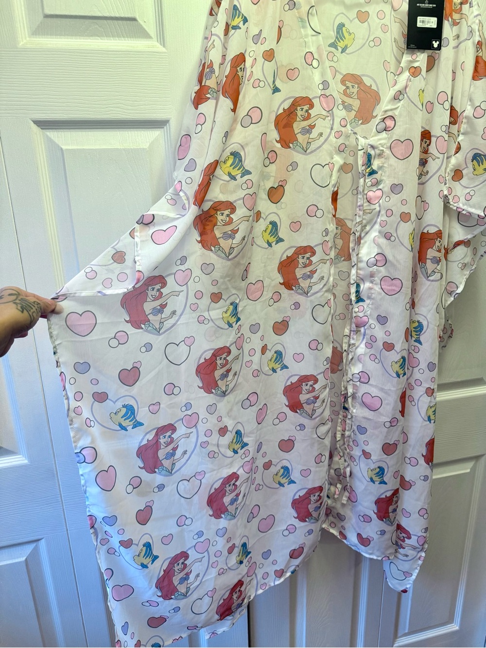 Disney Little Mermaid Ariel Print Beach Cover-Up - Pink & White NWT - Picture 6 of 8